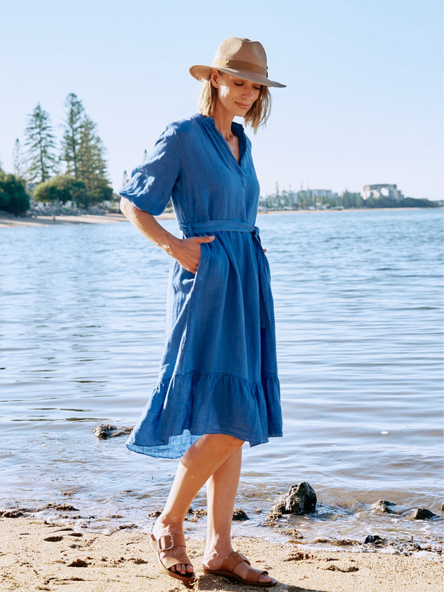 Women's Linen Dresses Blue Bungalow America