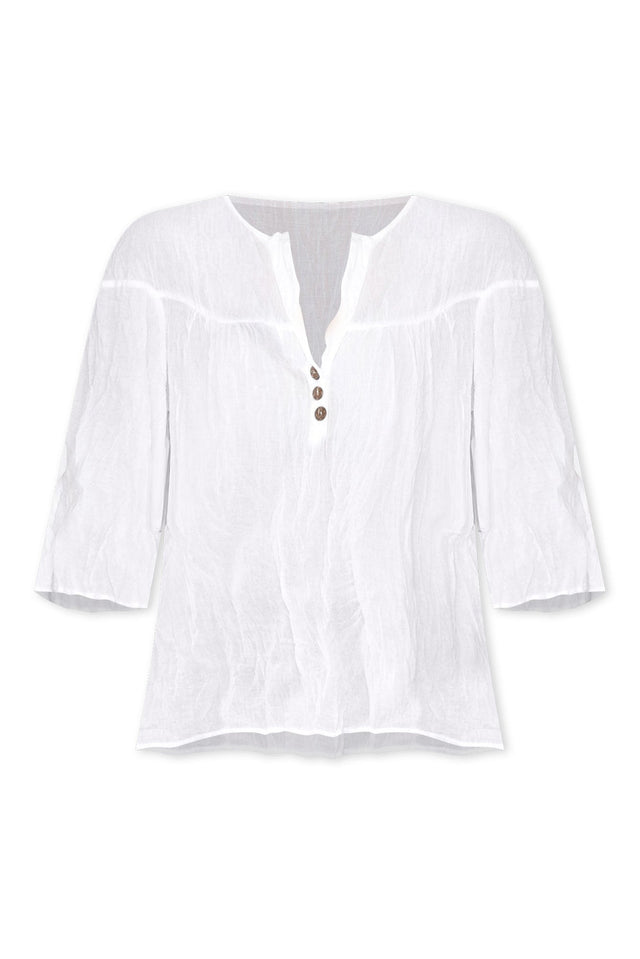 Blaise White Cotton Button Top