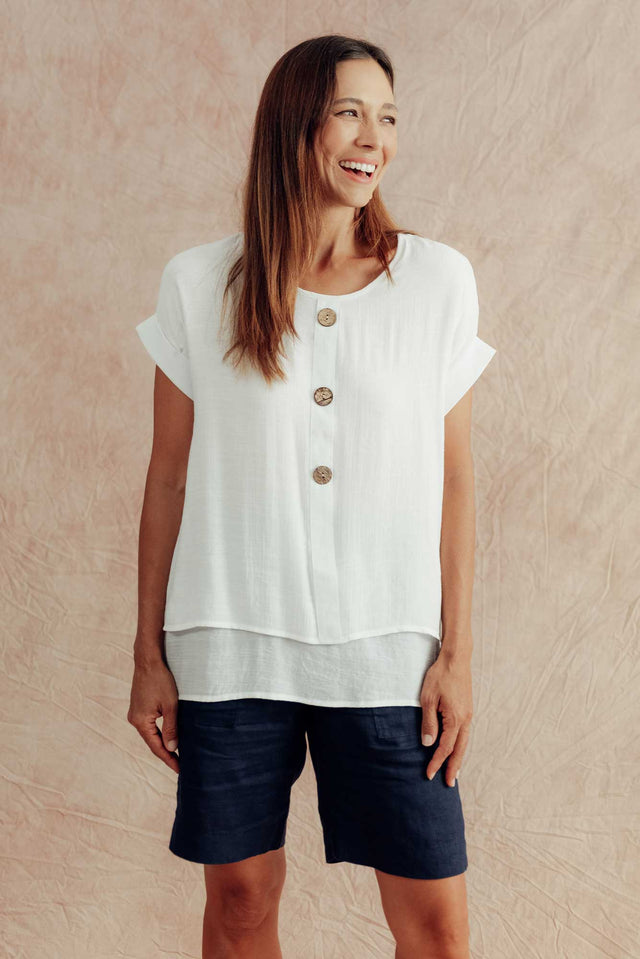 Abilene White Button Top