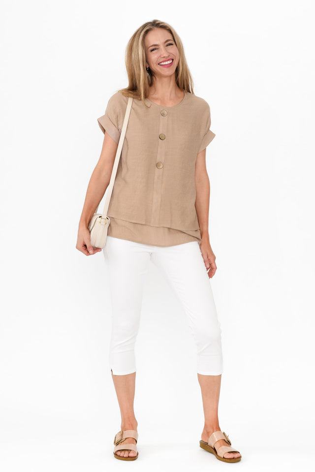 Abilene Beige Button Top image 4