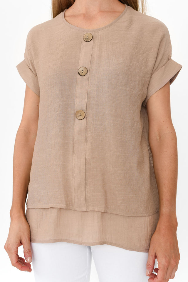 Abilene Beige Button Top