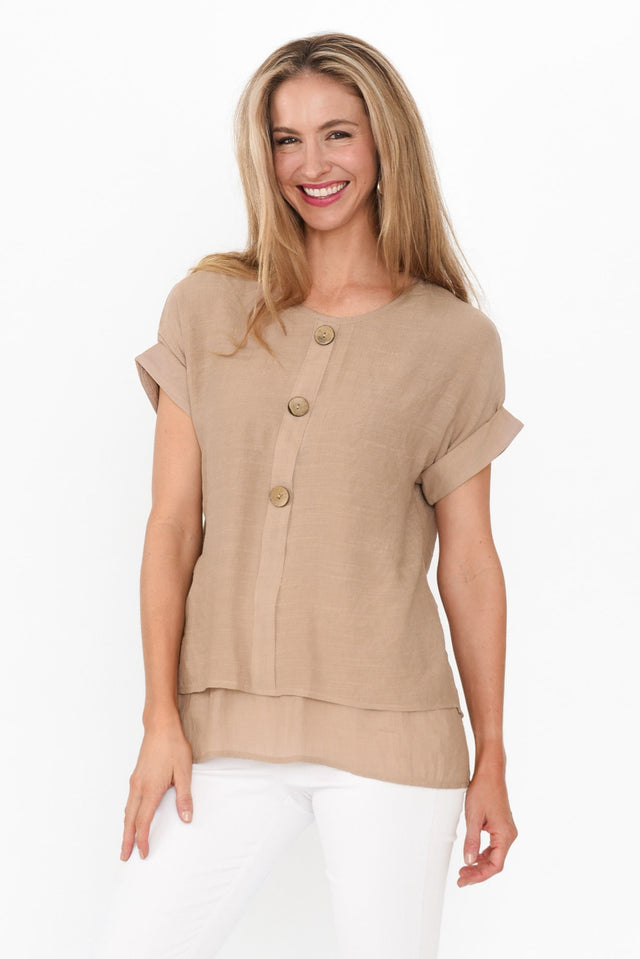 Abilene Beige Button Top image 1