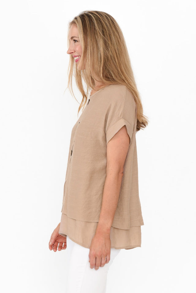 Abilene Beige Button Top