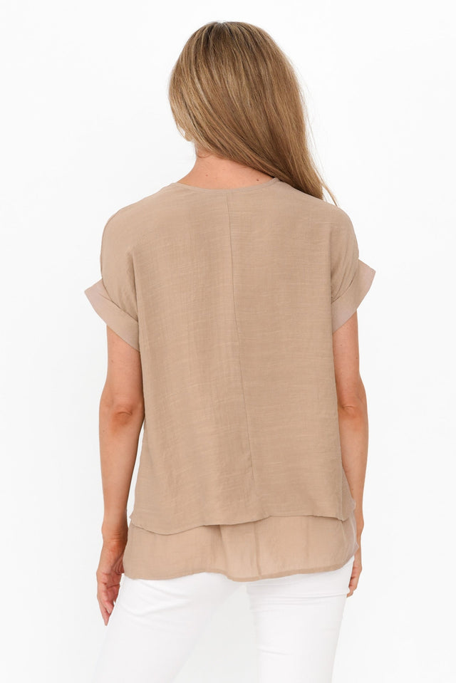 Abilene Beige Button Top