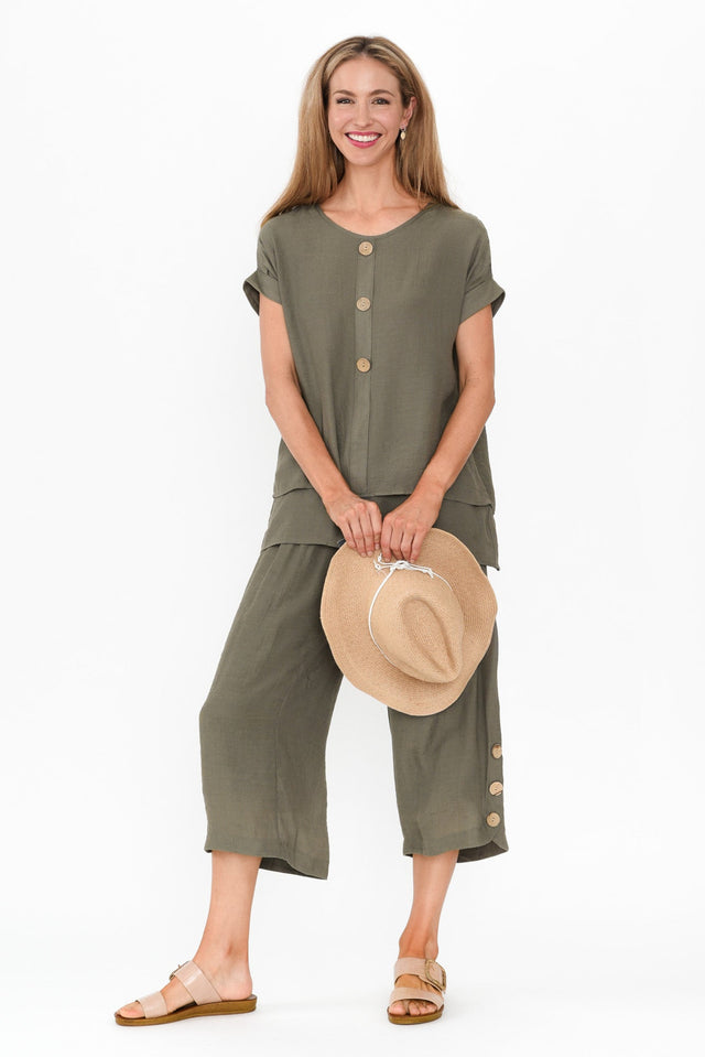 Lettie Khaki Button Pants image 3