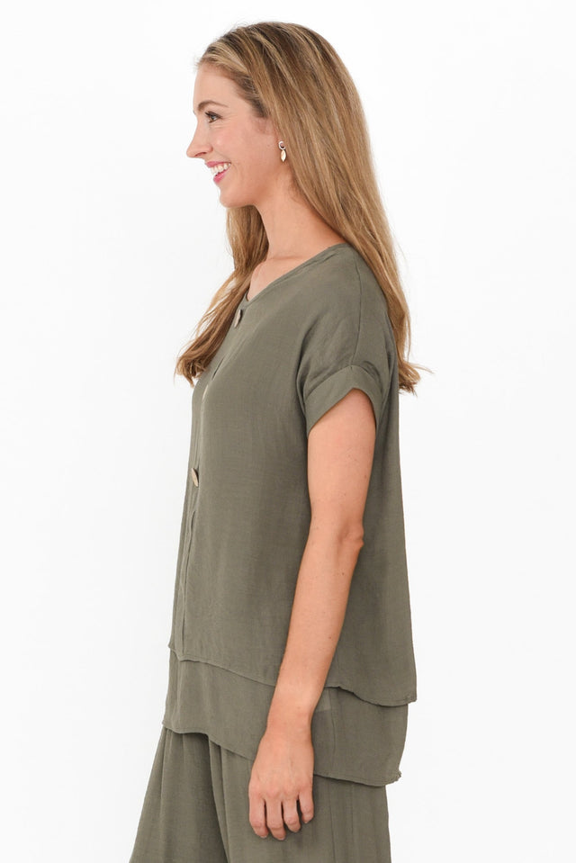 Abilene Khaki Button Top image 4