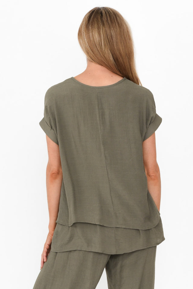 Abilene Khaki Button Top