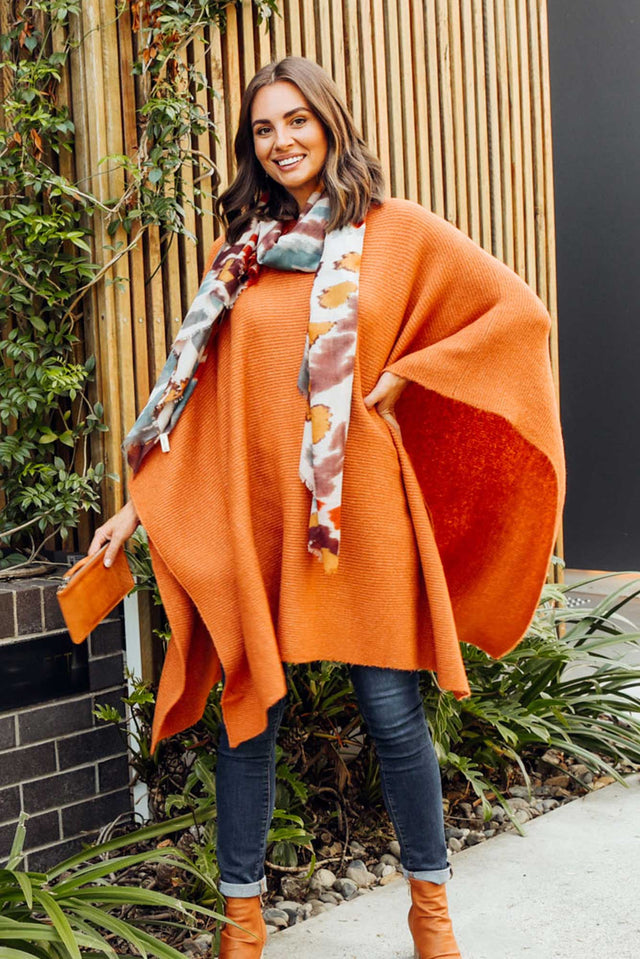 Addie Rust Wool Blend Poncho