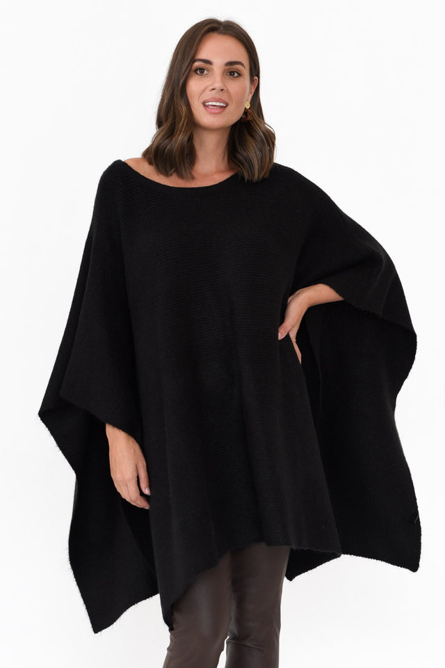 Addie Black Wool Blend Poncho