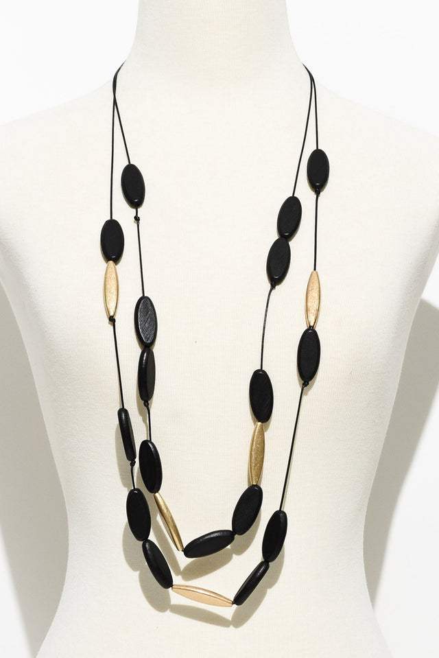 Adelai Black Wooden Layered Necklace