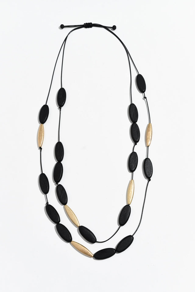 Adelai Black Wooden Layered Necklace