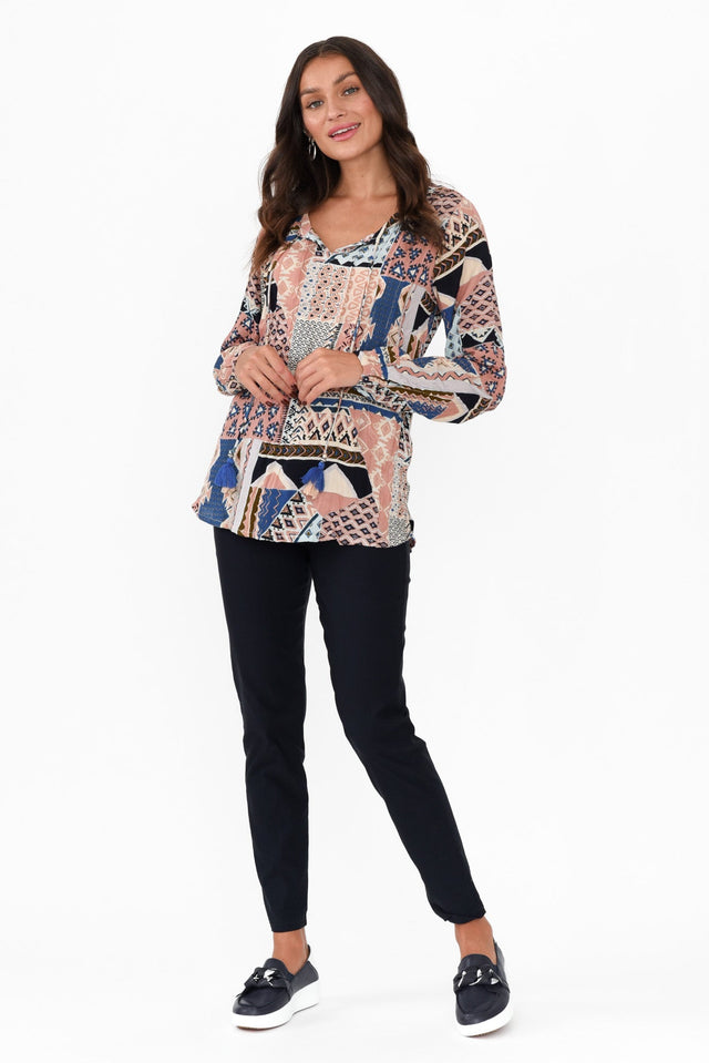 Adena Pink Aztec Round Neck Top