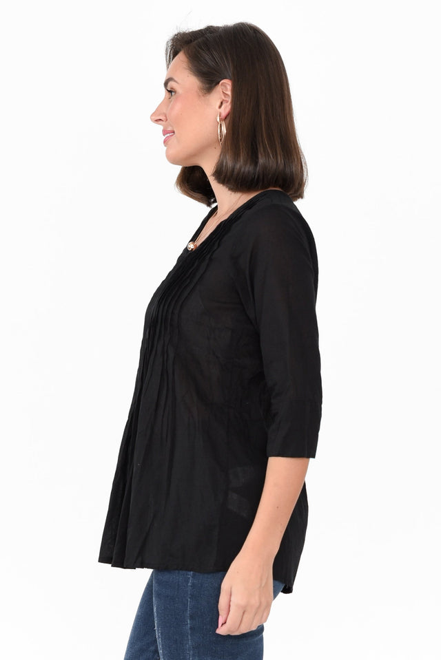 Aelia Black Crinkle Cotton Top