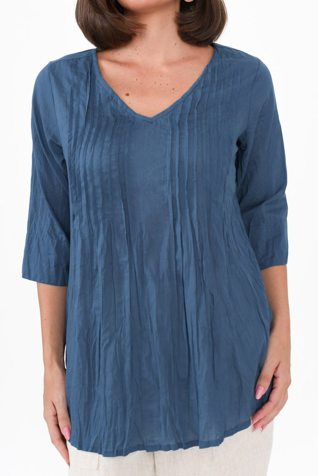 Aelia Blue Crinkle Cotton Top