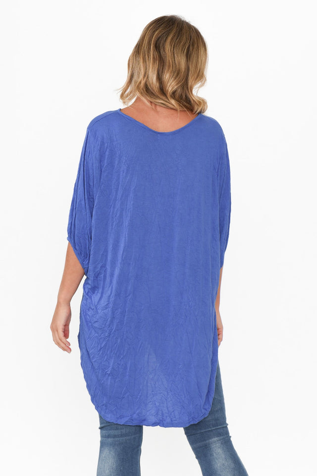 Agnes Cobalt Crinkle Cotton Hi Lo Top