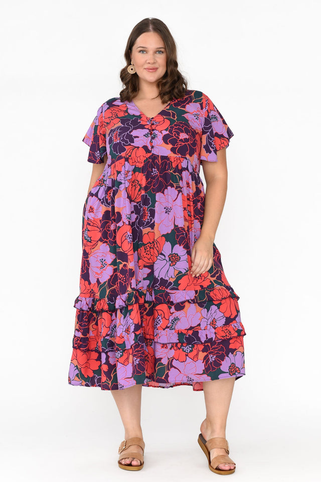 Akira Purple Flower Button Tier Dress