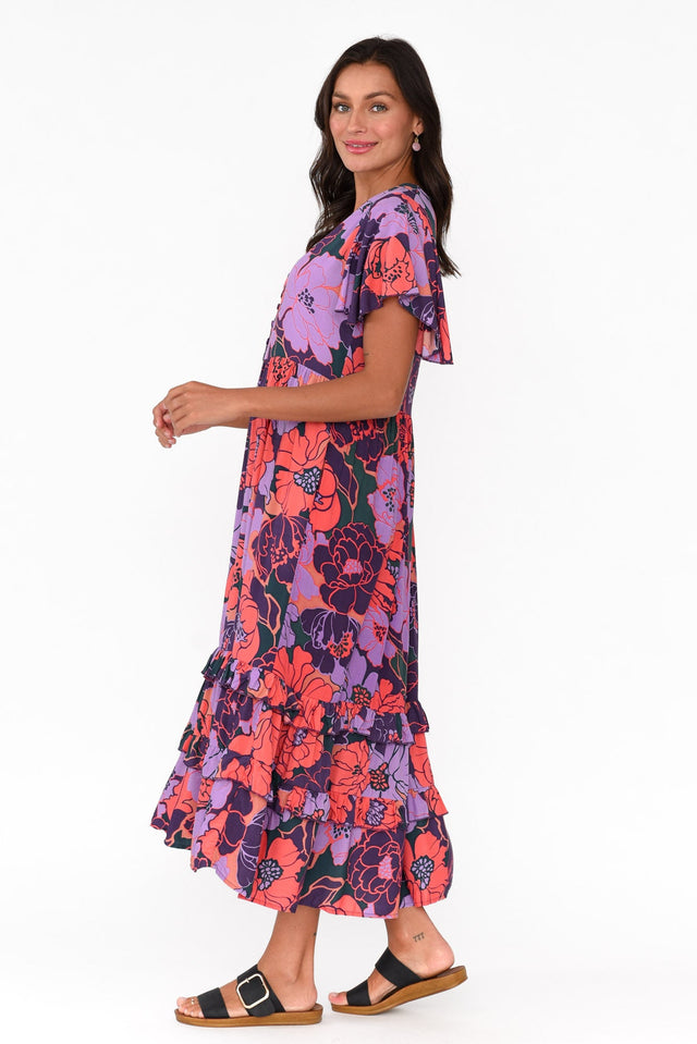 Akira Purple Flower Button Tier Dress image 4