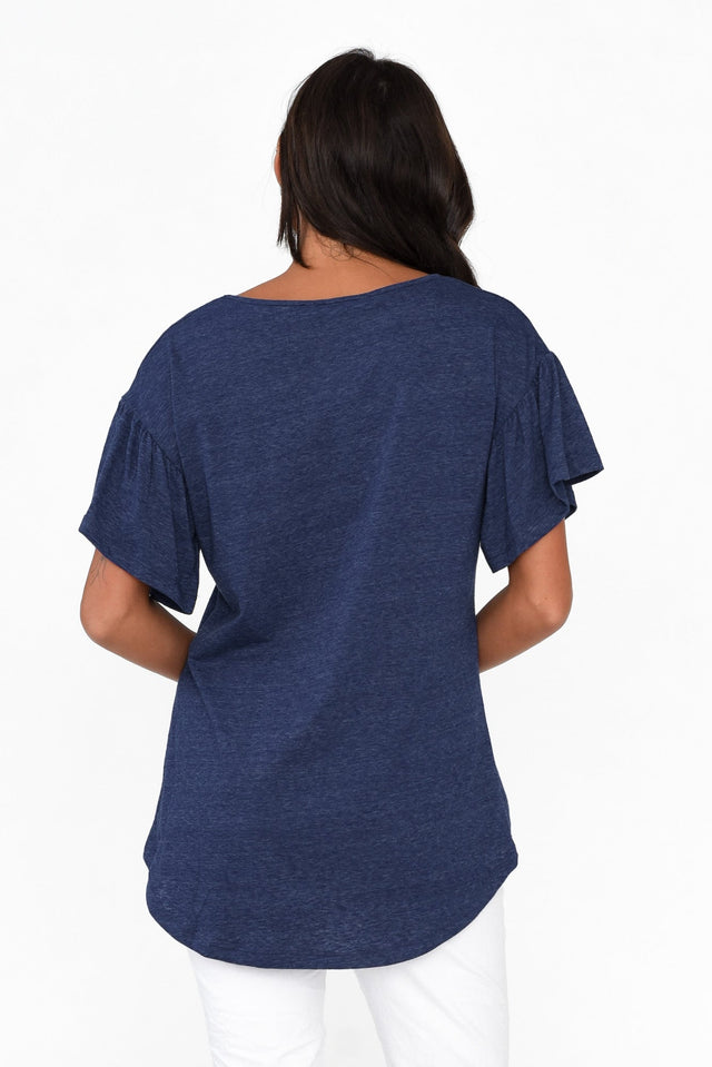 Alessia Navy Cotton Blend Frill Top image 4