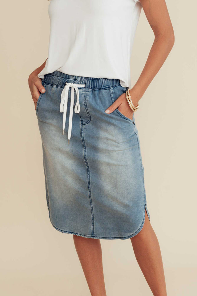 Alina Blue Denim Drawstring Skirt image 1