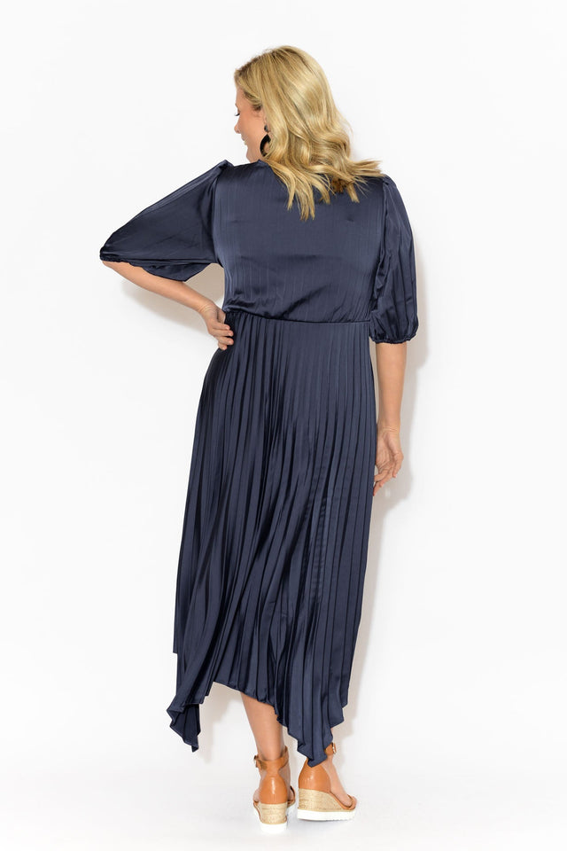 Allison Navy Pleated Midi Dress image 4