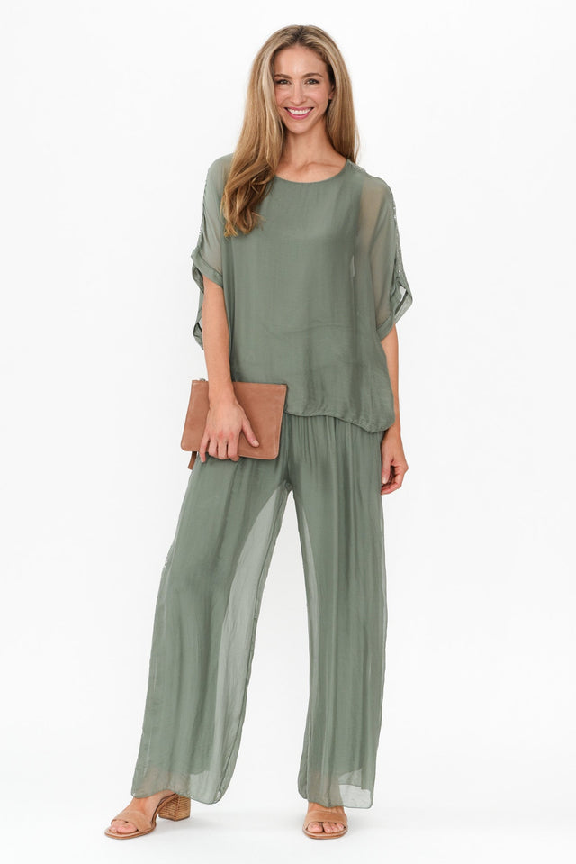 Anaya Khaki Silk Sequin Layer Pants image 4