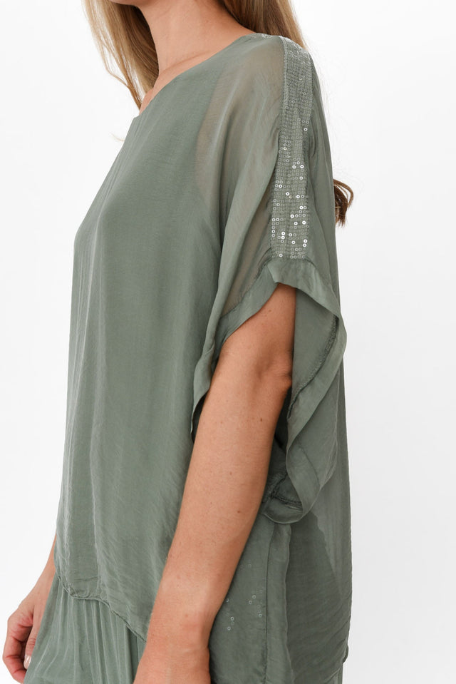 Alula Khaki Silk Sequin Layer Top image 7