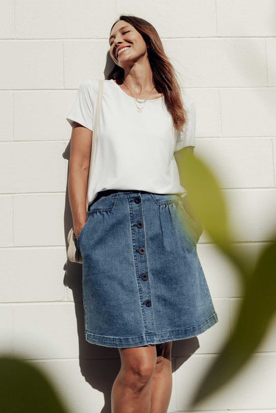 Amanda Light Blue Stretch Denim Skirt