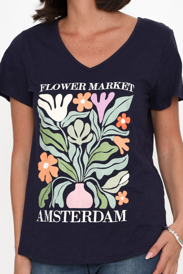 Amber Navy Flower Market Cotton Tee image 5