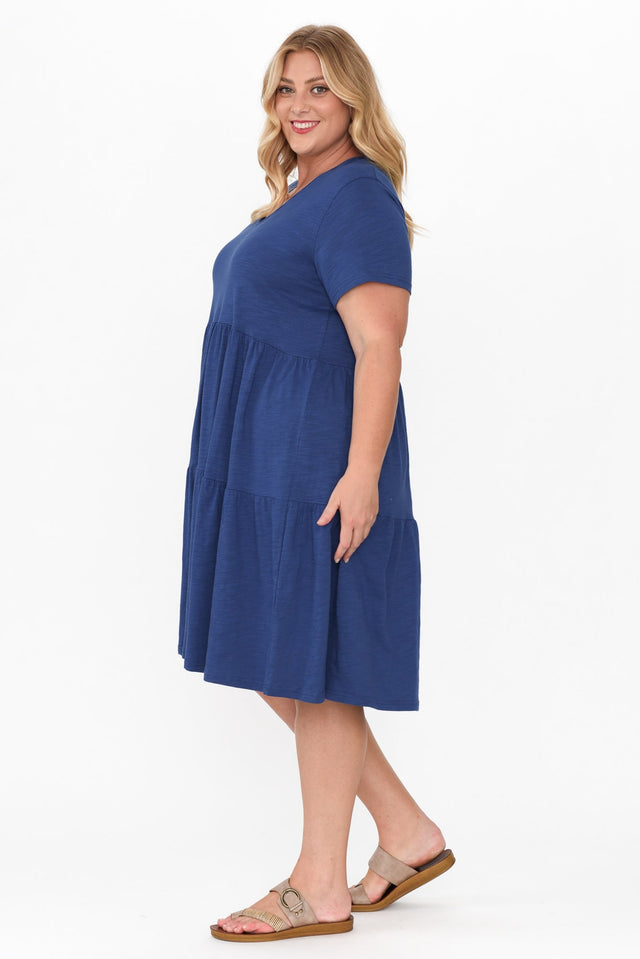 Ambrose Blue Cotton Slub Tier Dress image 8