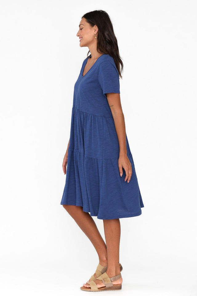 Ambrose Blue Cotton Slub Tier Dress