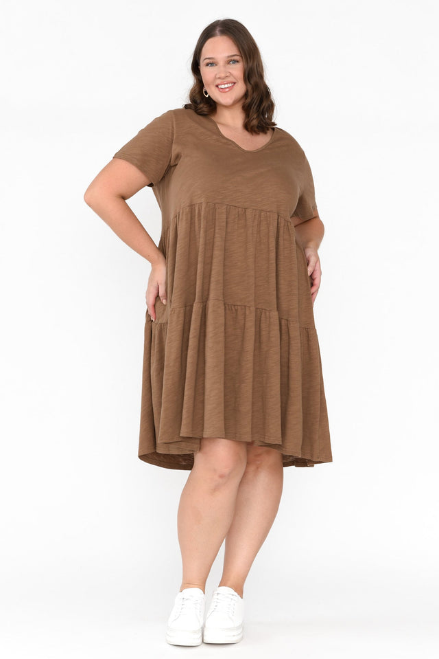 Ambrose Brown Cotton Slub Tier Dress image 11