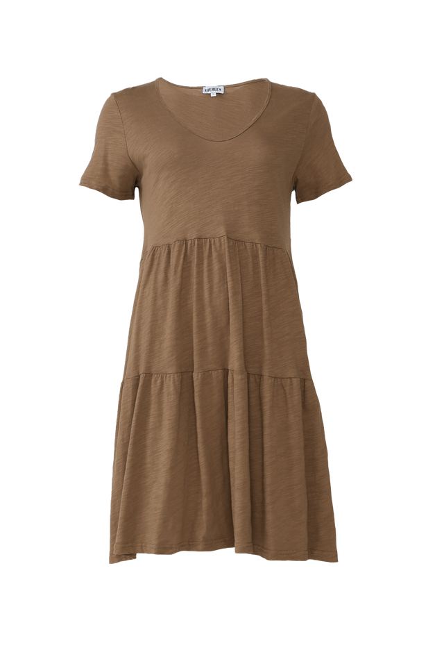 Ambrose Brown Cotton Slub Tier Dress image 3