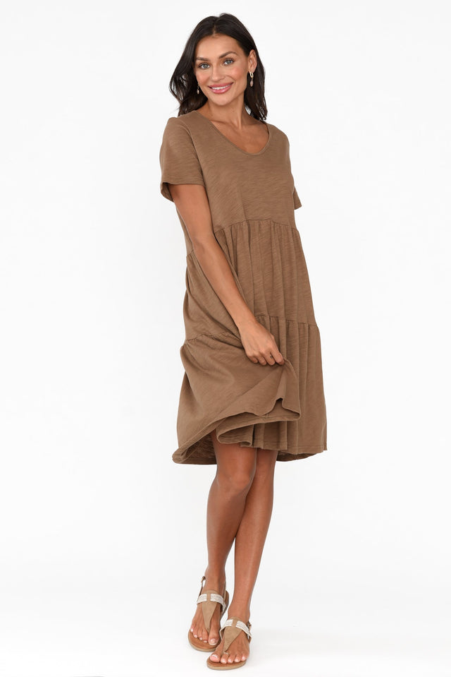 Ambrose Brown Cotton Slub Tier Dress image 7