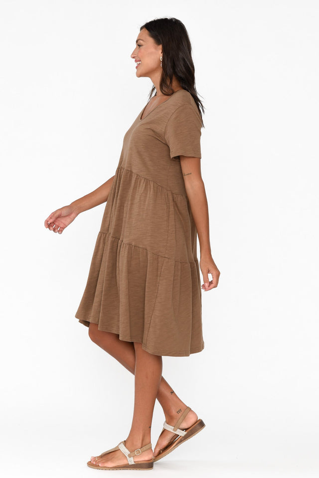 Ambrose Brown Cotton Slub Tier Dress