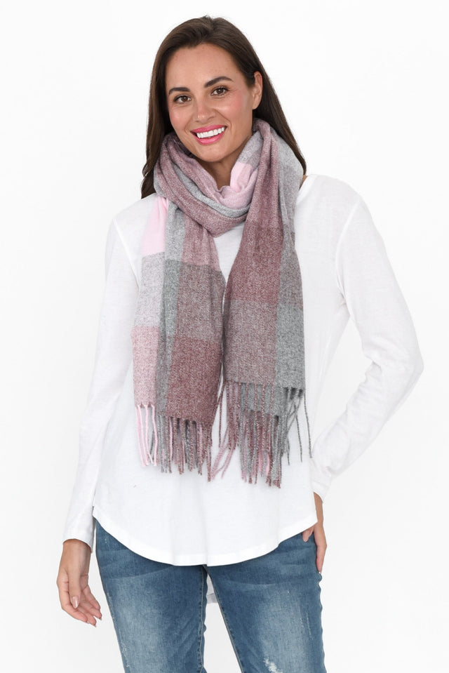 Amin Pink Check Tassel Scarf