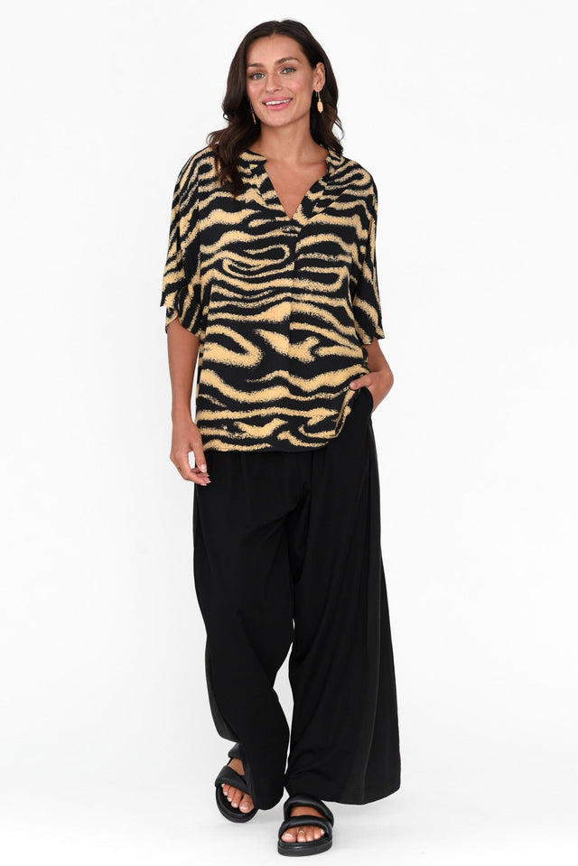 Amity Brown Tiger V Neck Top