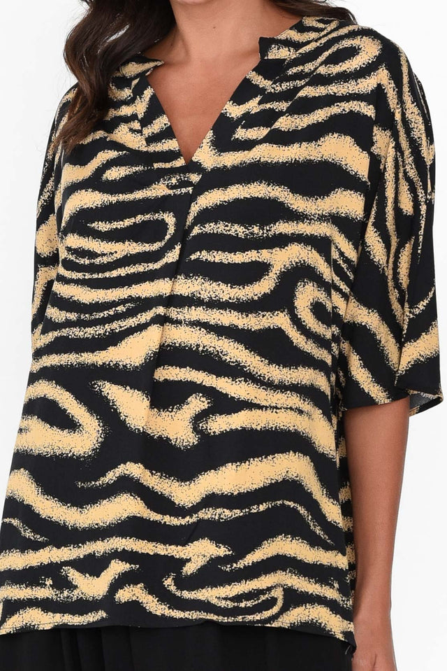 Amity Brown Tiger V Neck Top