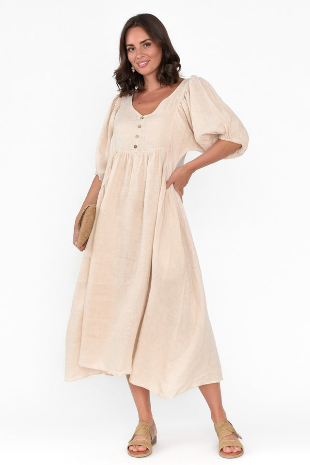 Amryn Beige Linen Gather Dress banner image