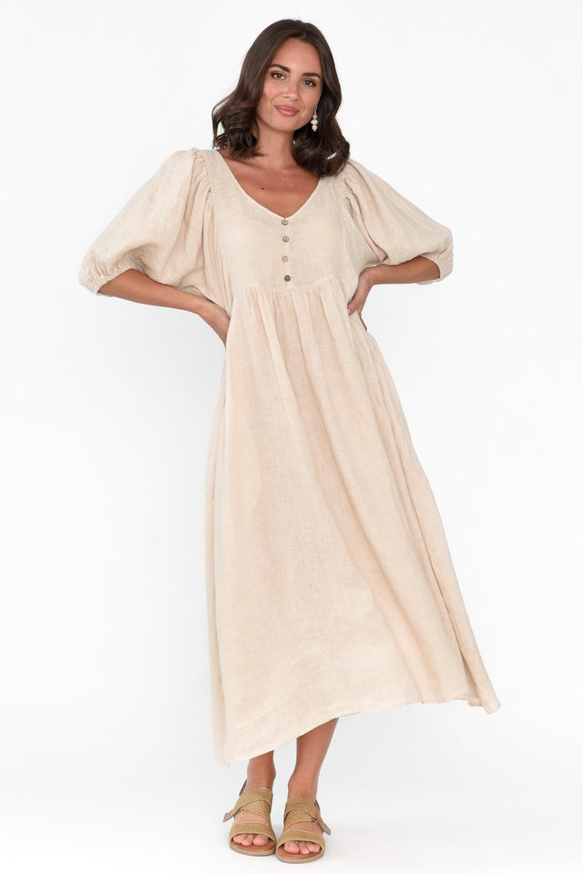 Amryn Beige Linen Gather Dress image 6