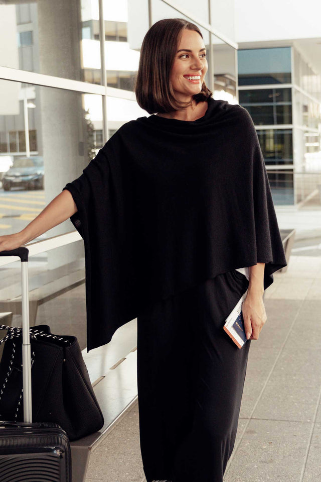 Amy Black Wool Blend Poncho