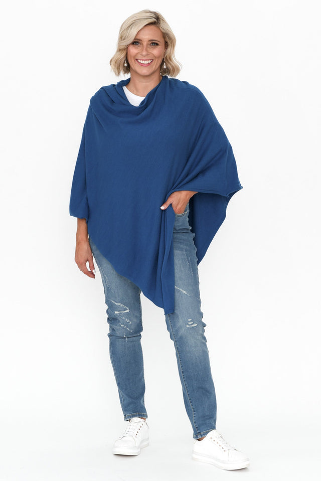 Amy Deep Blue Wool Blend Poncho image 2