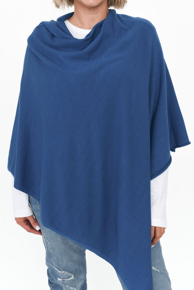 Amy Deep Blue Wool Blend Poncho image 5