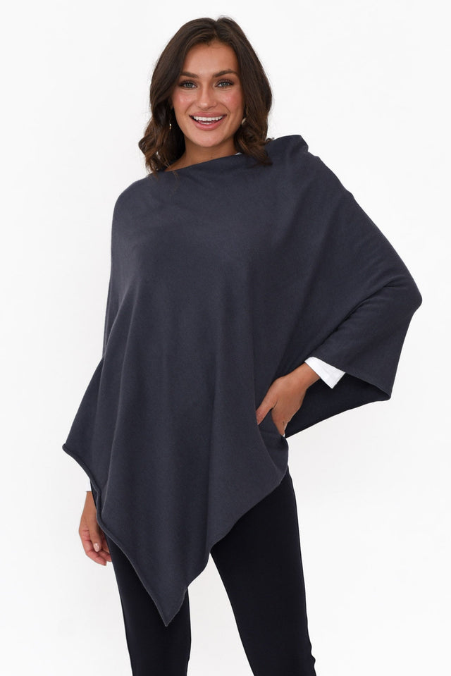 Amy Navy Wool Blend Poncho  