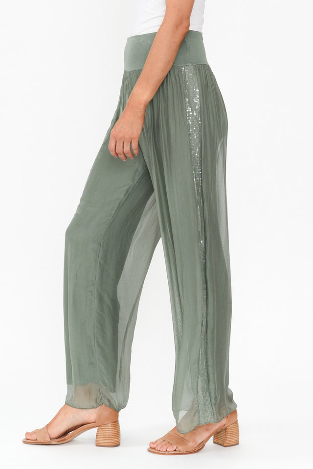 Anaya Khaki Silk Sequin Layer Pants image 4