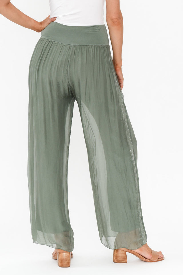 Anaya Khaki Silk Sequin Layer Pants image 6