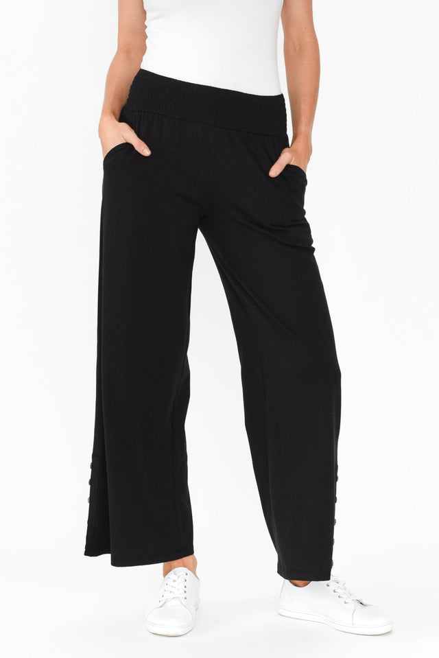 Angelica Black Cotton Shirred Pants