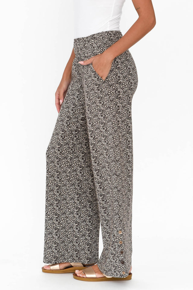 Angelica Brown Abstract Cotton Shirred Pants