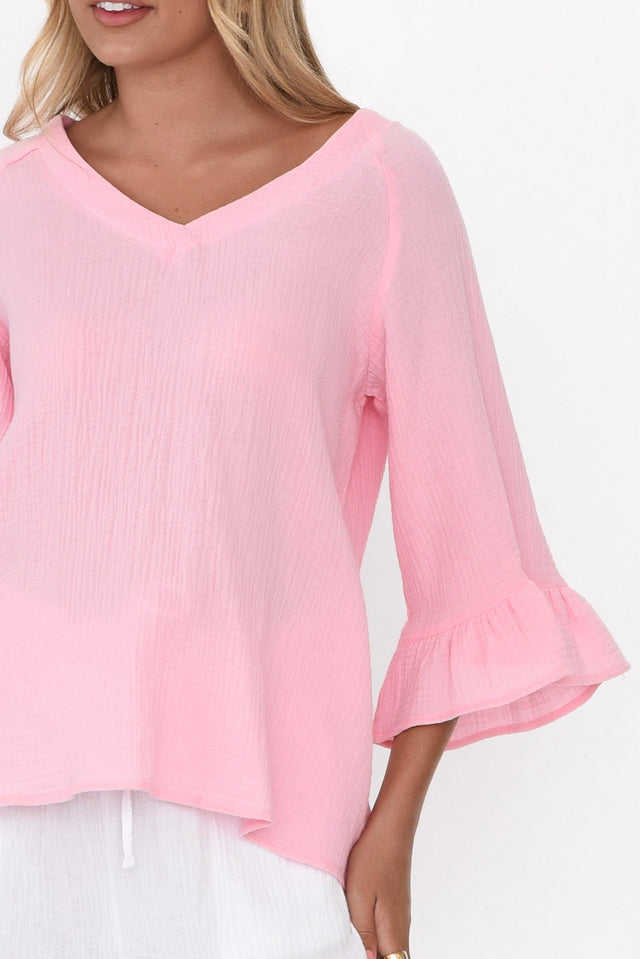 Anissa Pink Cotton Frill Top