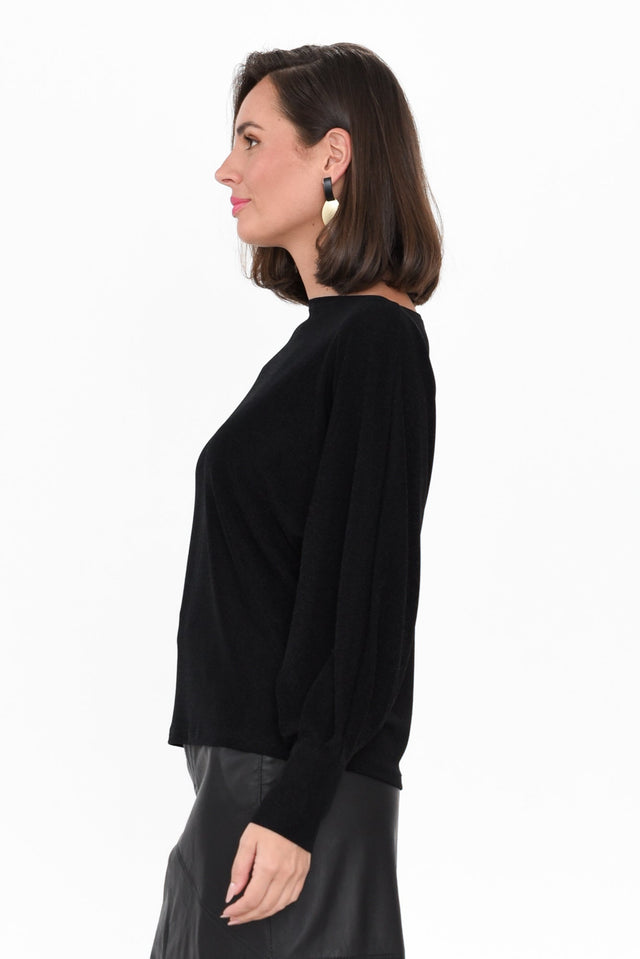 Annalea Black Metallic Boatneck Top