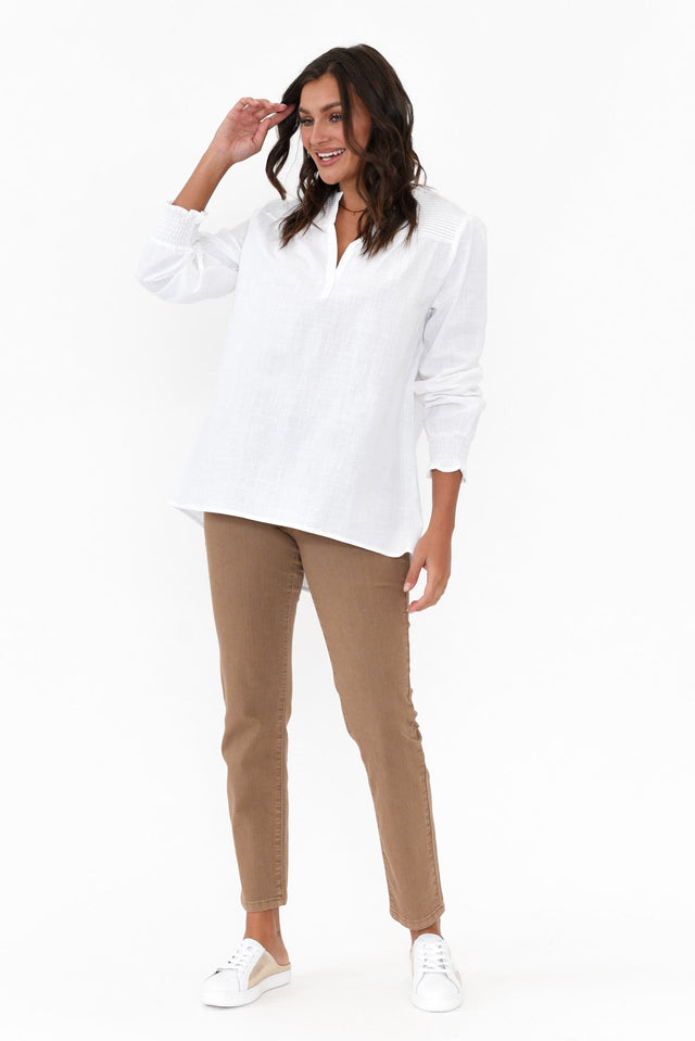 April White Cotton V Neck Top